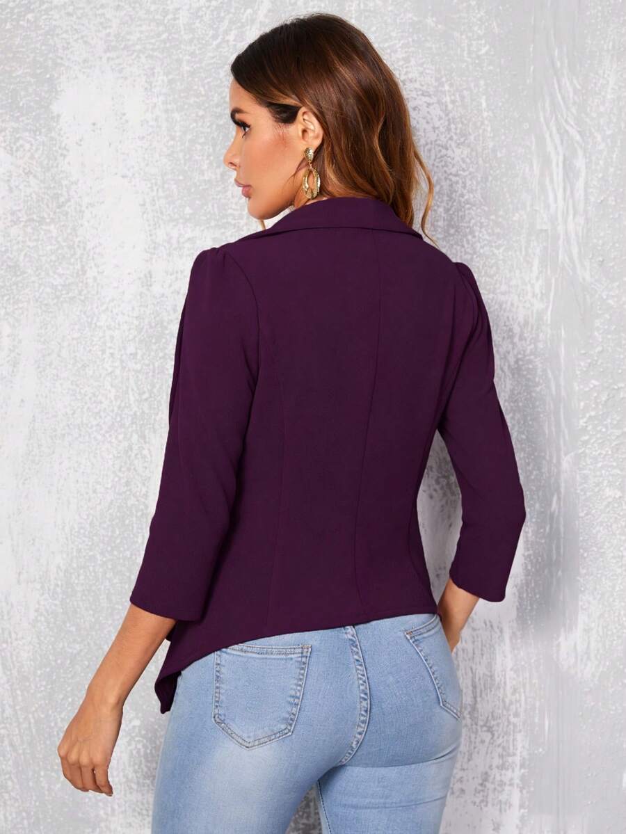 Octavia Waterfall Collar Open Front Asymmetric Hem Knit Blazer - Plum