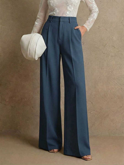 Women's Belted Straight Leg Suit Trousers, Stretch Dress Pants for Work Office - Burgundy