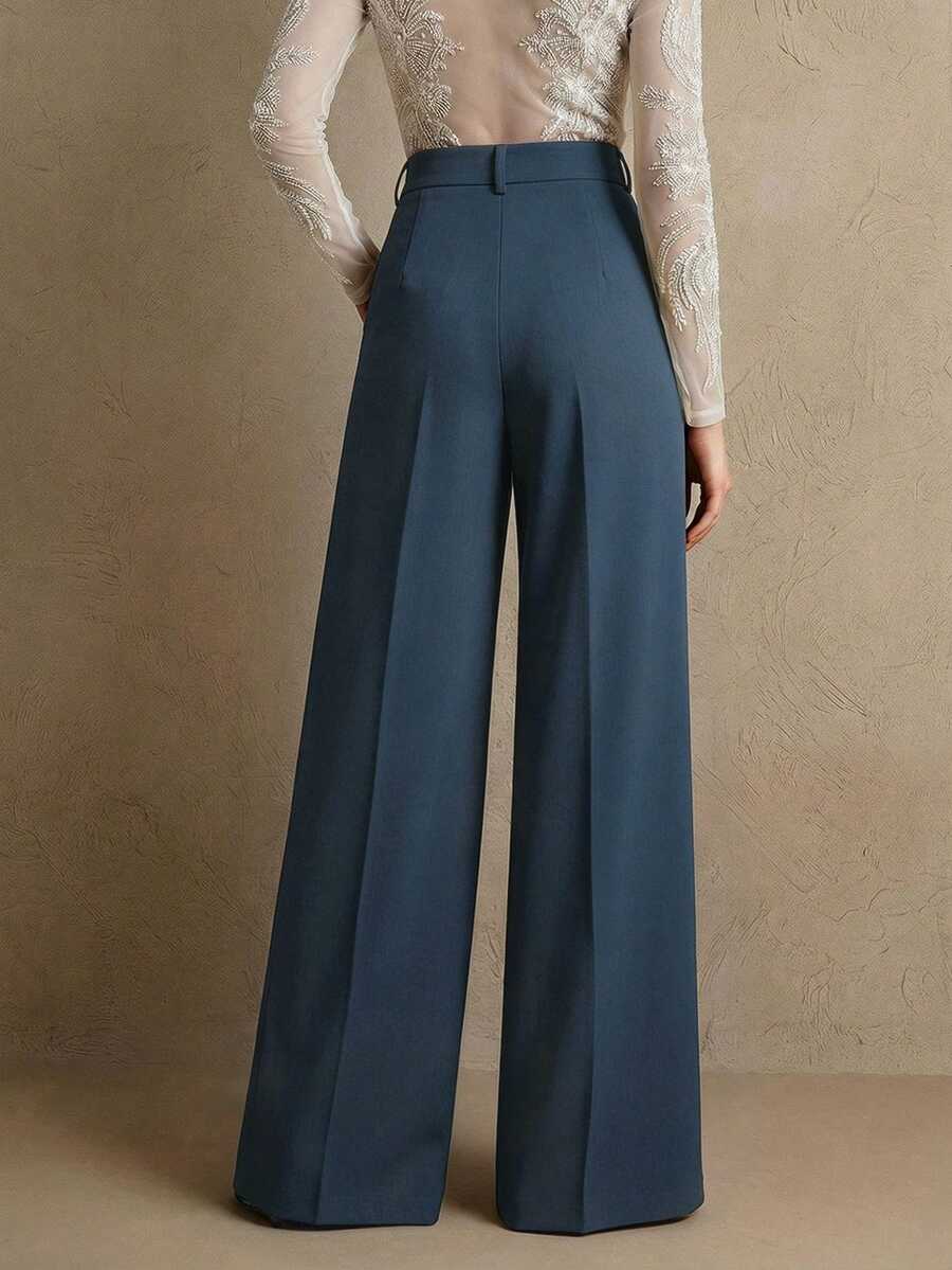 Women's Belted Straight Leg Suit Trousers, Stretch Dress Pants for Work Office - Ginger