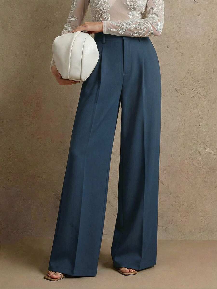 Women's Belted Straight Leg Suit Trousers, Stretch Dress Pants for Work Office - Khaki