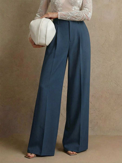 Women's Belted Straight Leg Suit Trousers, Stretch Dress Pants for Work Office - Khaki