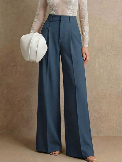 Women's Belted Straight Leg Suit Trousers, Stretch Dress Pants for Work Office - Apricot
