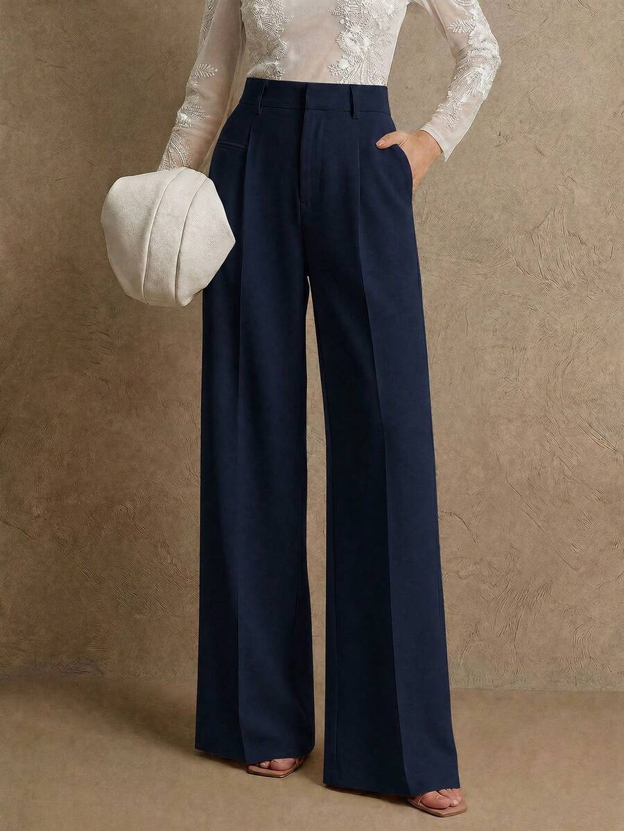 Women's Belted Straight Leg Suit Trousers, Stretch Dress Pants for Work Office - Grey