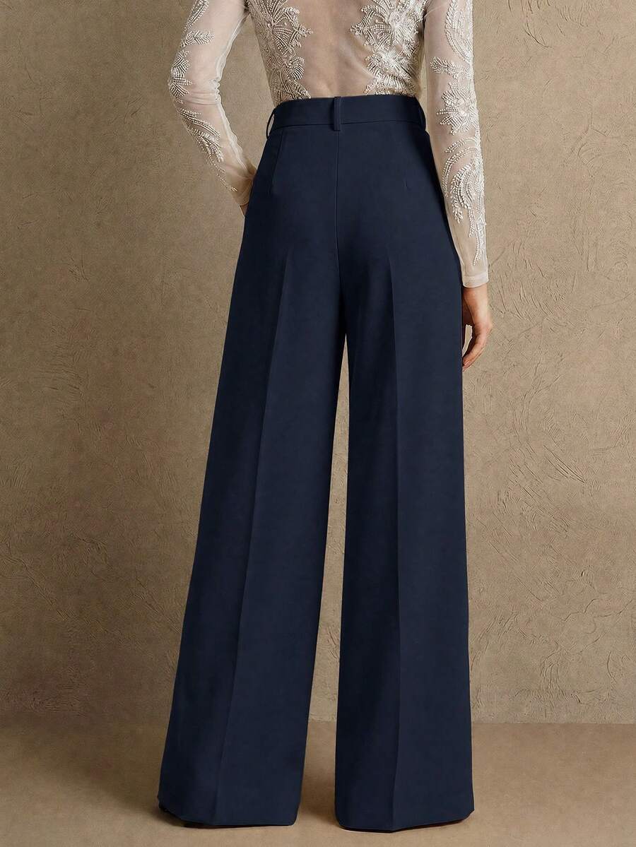 Women's Belted Straight Leg Suit Trousers, Stretch Dress Pants for Work Office - Khaki