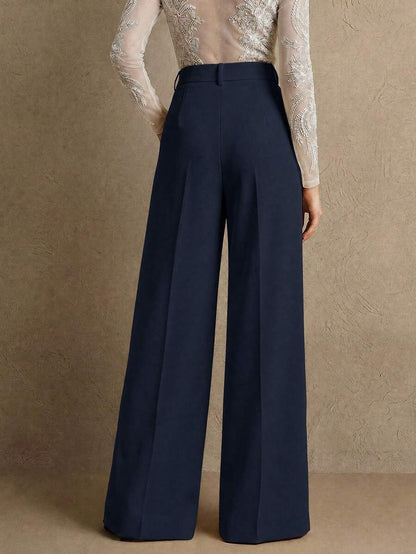 Women's Belted Straight Leg Suit Trousers, Stretch Dress Pants for Work Office - Khaki