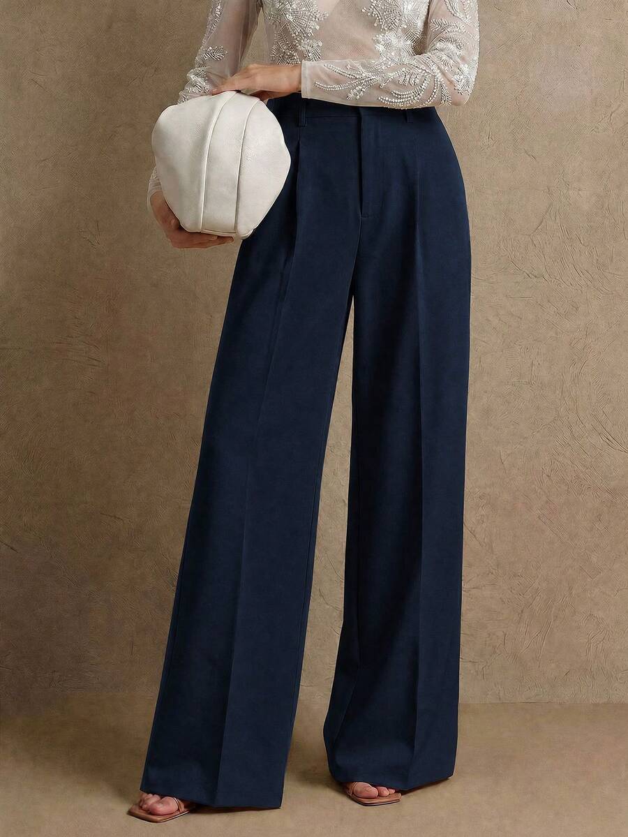 Women's Belted Straight Leg Suit Trousers, Stretch Dress Pants for Work Office - Apricot
