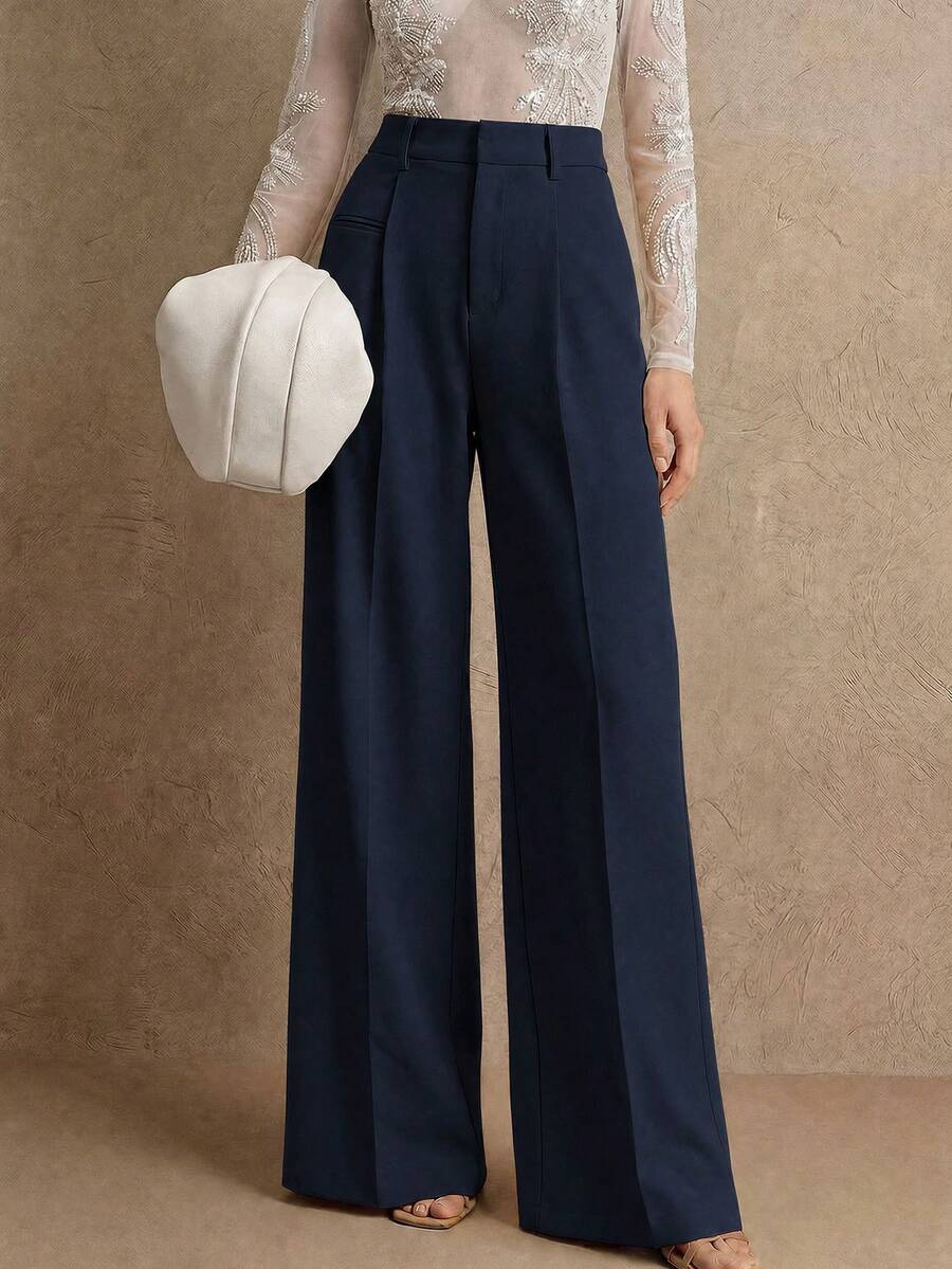 Women's Belted Straight Leg Suit Trousers, Stretch Dress Pants for Work Office - Bronze