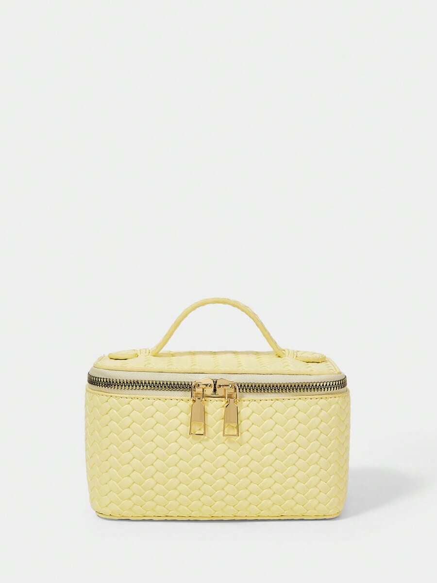 Menton Structured Vanity Top Handle Box Bag - Butter Yellow Woven