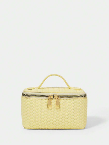 Menton Structured Vanity Top Handle Box Bag - Butter Yellow Woven