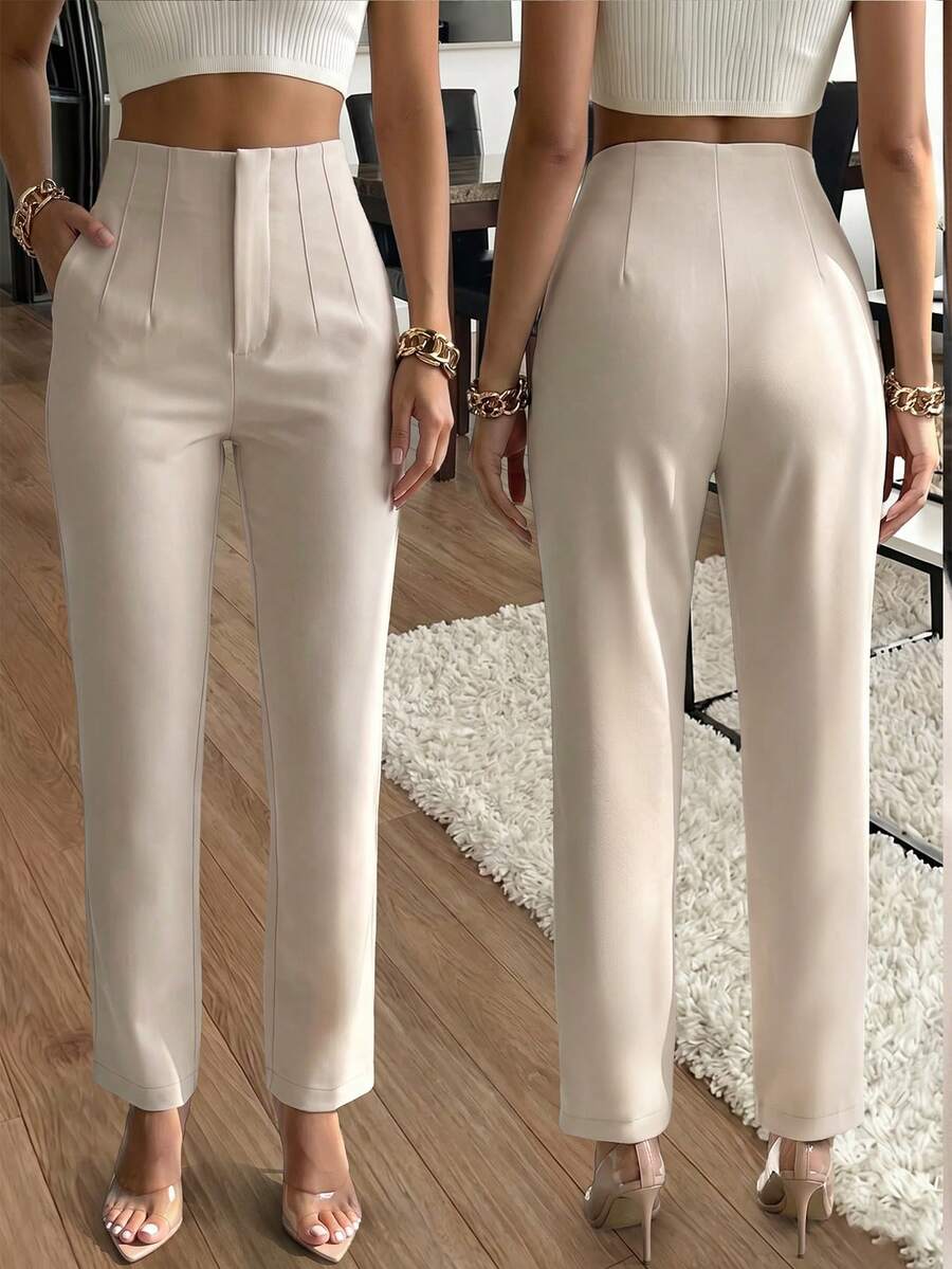 Women's Pleated Tapered Ankle Trousers, Stretch Dress Pants for Work Office - Khaki