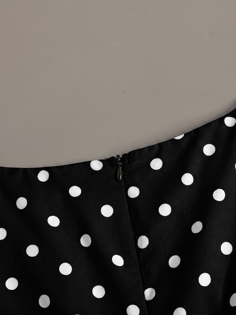 Piper Polka Dot Pleated Flare Sleeve Round Neck Shirt - Black