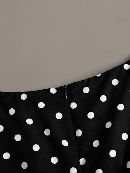 Piper Polka Dot Pleated Flare Sleeve Round Neck Shirt - Black