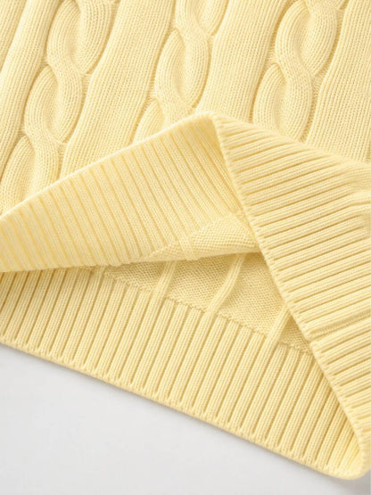 Marlowe Chunky Cable Knit Sweater Loose Crew Neck Pullover - Butter Yellow