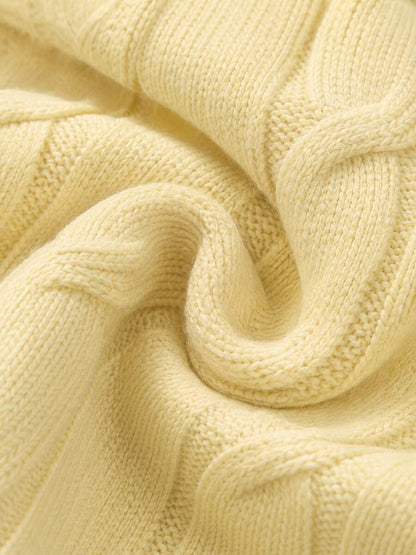 Marlowe Chunky Cable Knit Sweater Loose Crew Neck Pullover - Butter Yellow