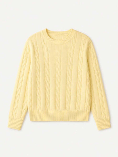 Marlowe Chunky Cable Knit Sweater Loose Crew Neck Pullover - Butter Yellow