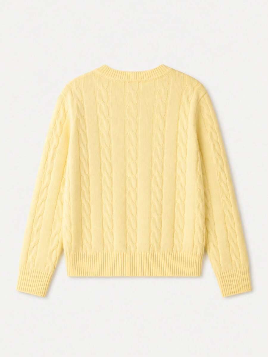 Marlowe Chunky Cable Knit Sweater Loose Crew Neck Pullover - Butter Yellow