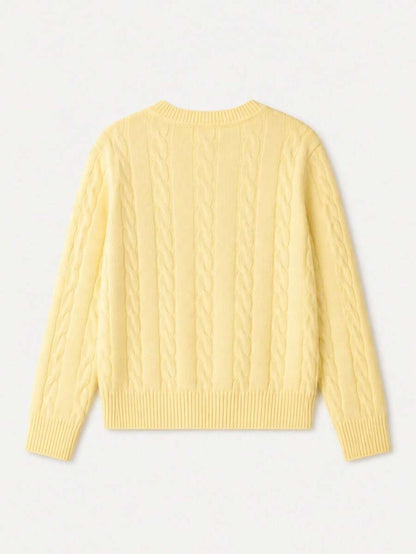 Marlowe Chunky Cable Knit Sweater Loose Crew Neck Pullover - Butter Yellow