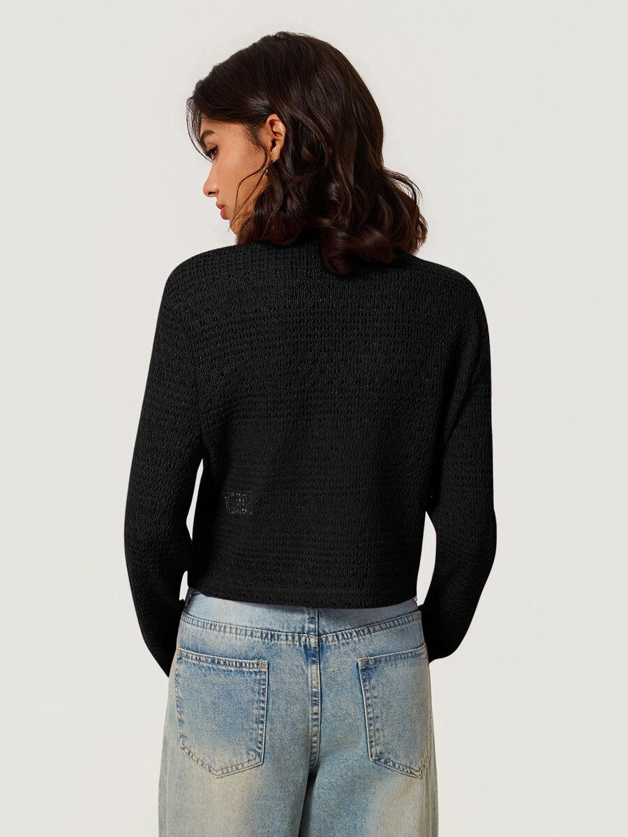 Elowen Round Neck Cropped Cardigan - Black