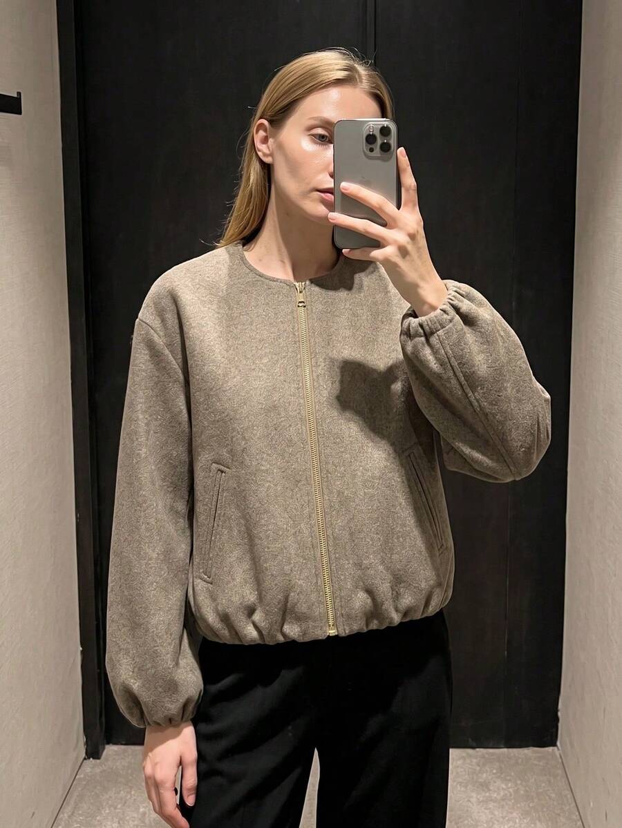 Lillehammer Wool Look Zip Up Cropped Bomber Jacket