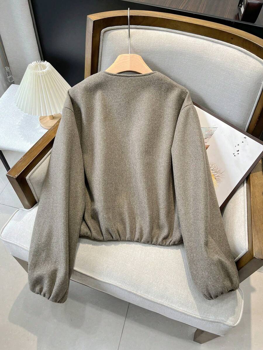 Lillehammer Wool Look Zip Up Cropped Bomber Jacket
