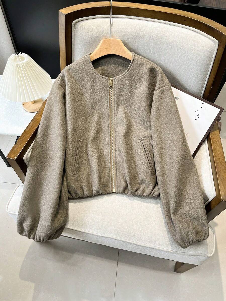 Lillehammer Wool Look Zip Up Cropped Bomber Jacket