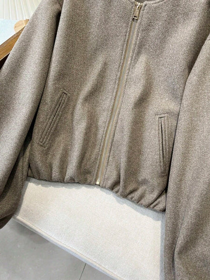 Lillehammer Wool Look Zip Up Cropped Bomber Jacket