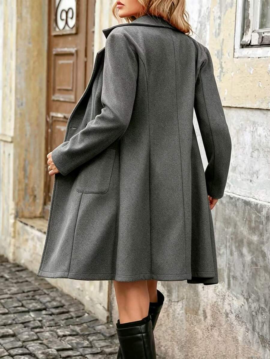 Charlotte Notched Lapel Double-Breasted Tailored Midi Coat - Grey