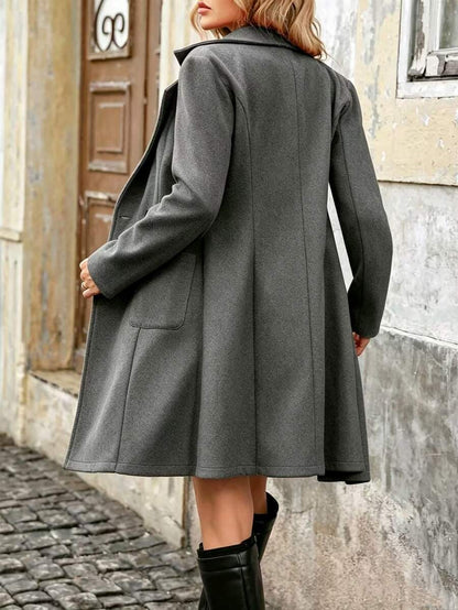 Charlotte Notched Lapel Double-Breasted Tailored Midi Coat - Grey