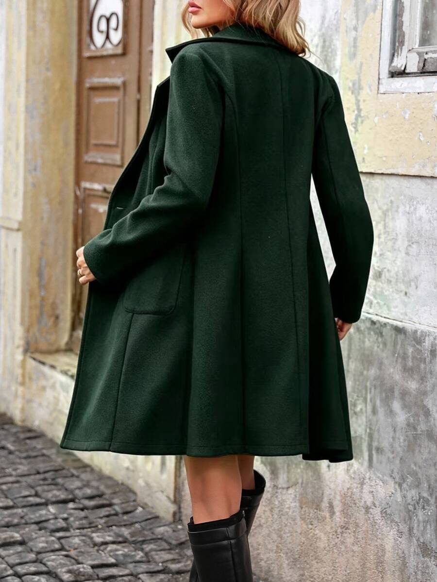 Charlotte Notched Lapel Double-Breasted Tailored Midi Coat - Green