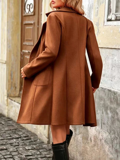 Charlotte Notched Lapel Double-Breasted Tailored Midi Coat - Orange