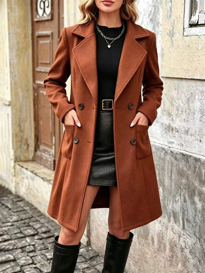 Charlotte Notched Lapel Double-Breasted Tailored Midi Coat - Orange