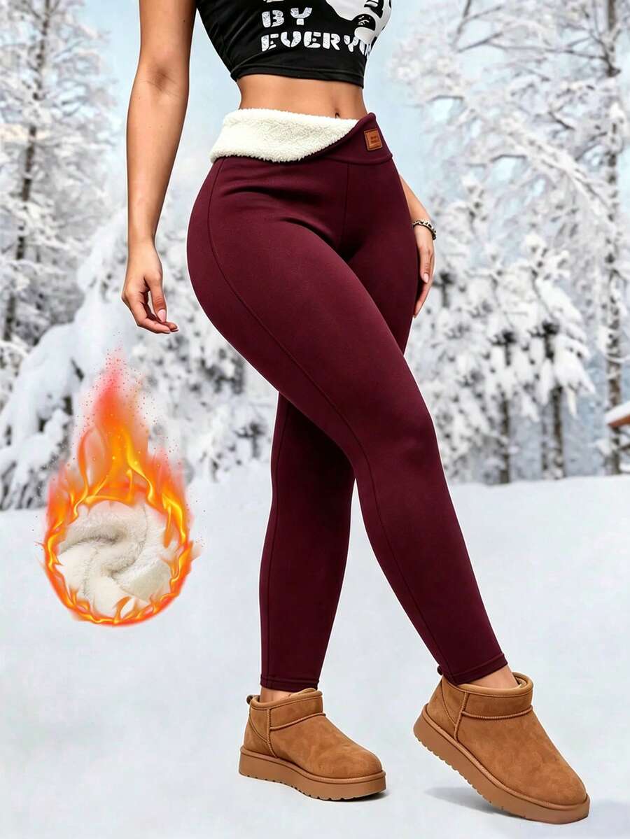 Signe High Waisted Fleece Lined Leggings Full Length Thermal - Burgundy