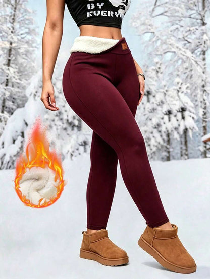 Signe High Waisted Fleece Lined Leggings Full Length Thermal - Burgundy