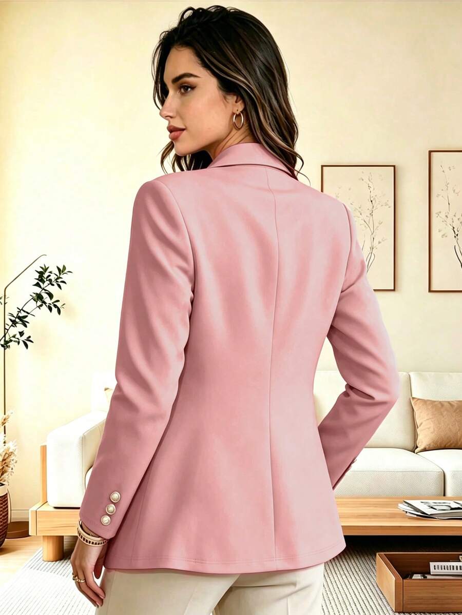 Eugenie Open Front Lapel Collar Stretch Knit Blazer - Pink