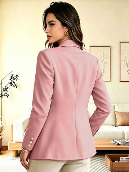 Eugenie Open Front Lapel Collar Stretch Knit Blazer - Pink