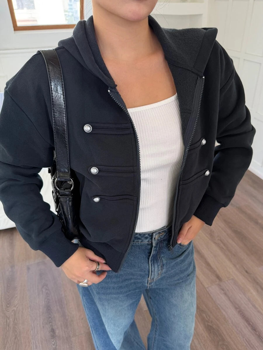 Eleanor Thermal Lined Zip Drawstring Hoodie - Coffee Brown