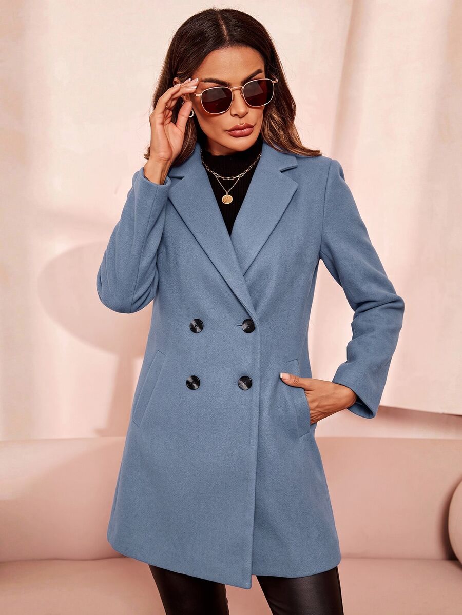 Aveline Double-Breasted Lapel Coat with Tailored Thigh-Length Cut - Dusty Pink
