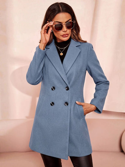 Aveline Double-Breasted Lapel Coat with Tailored Thigh-Length Cut - Dusty Pink