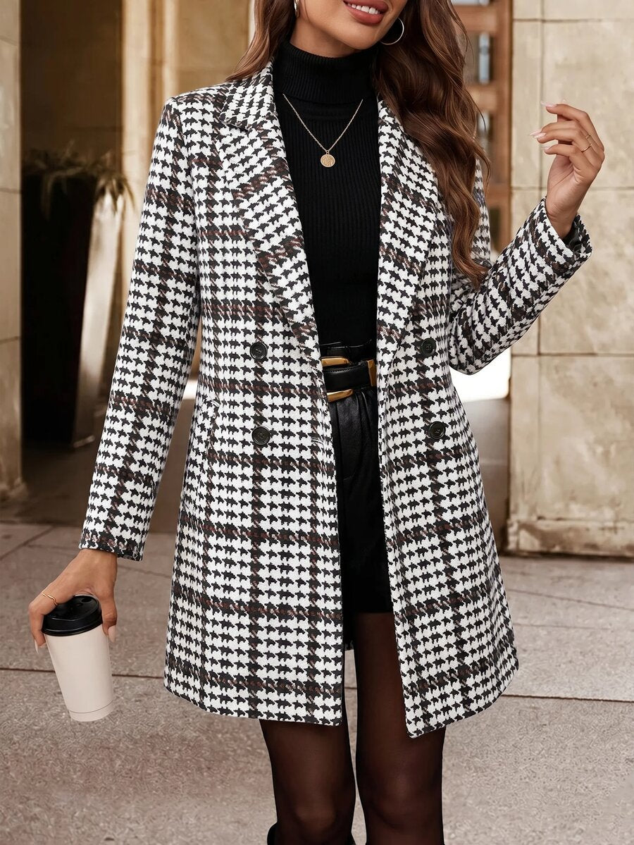Aveline Double-Breasted Lapel Coat with Tailored Thigh-Length Cut - Dusty Pink
