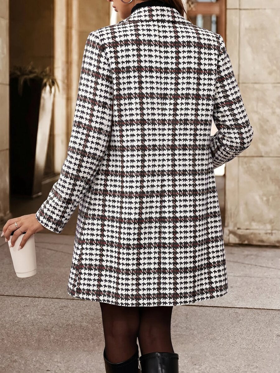 Aveline Double-Breasted Lapel Coat with Tailored Thigh-Length Cut - Coffee Brown