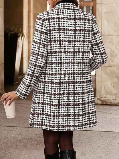 Aveline Double-Breasted Lapel Coat with Tailored Thigh-Length Cut - Coffee Brown