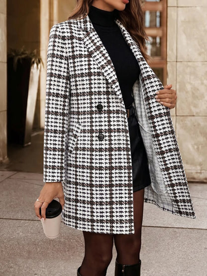 Aveline Double-Breasted Lapel Coat with Tailored Thigh-Length Cut - Dark Grey