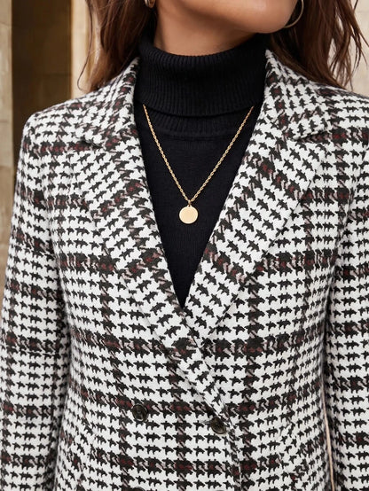 Aveline Double-Breasted Lapel Coat with Tailored Thigh-Length Cut - Navy Blue