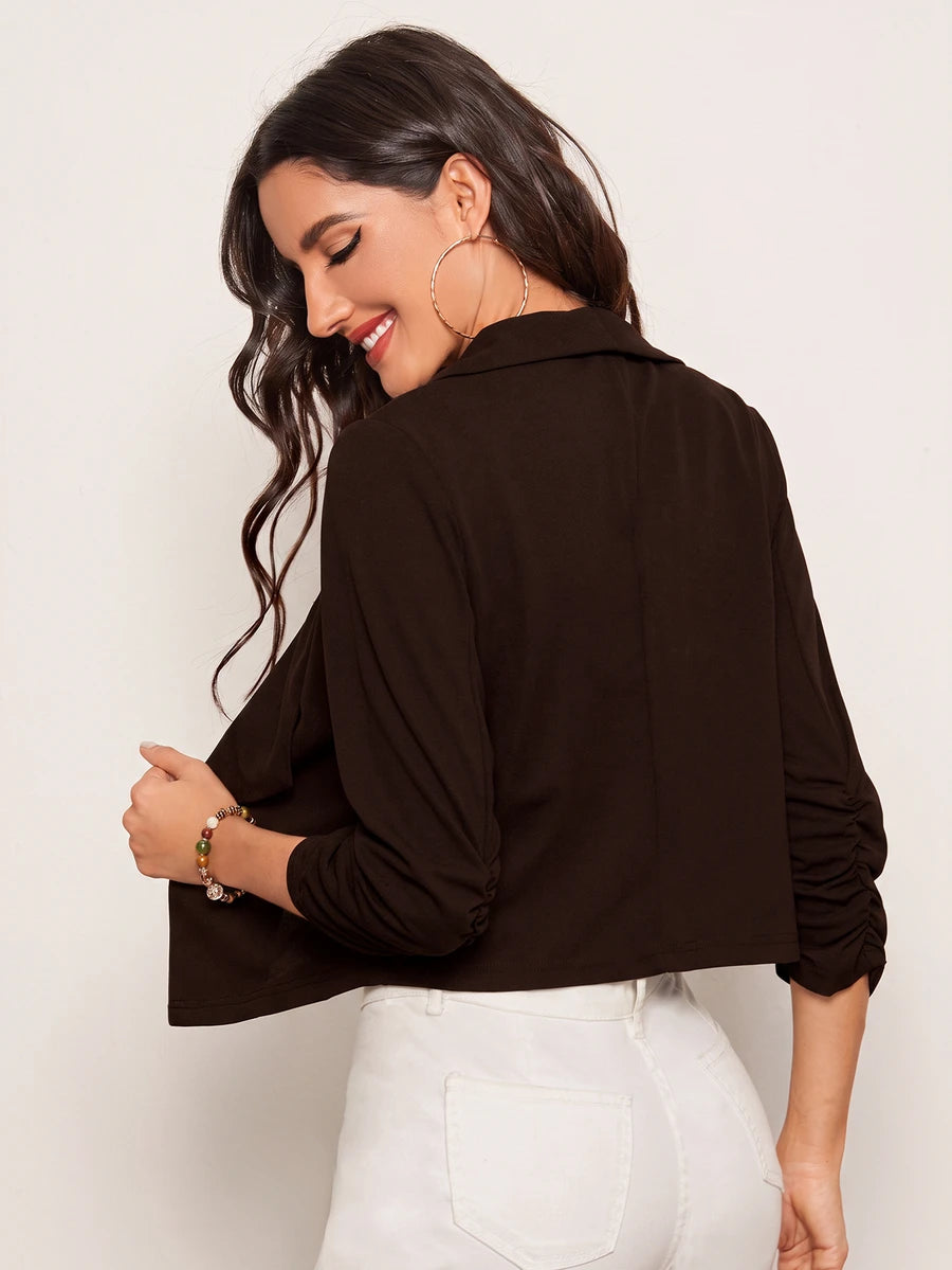 Diana Shawl Collar Ruched Crop Blazer - Royal Blue