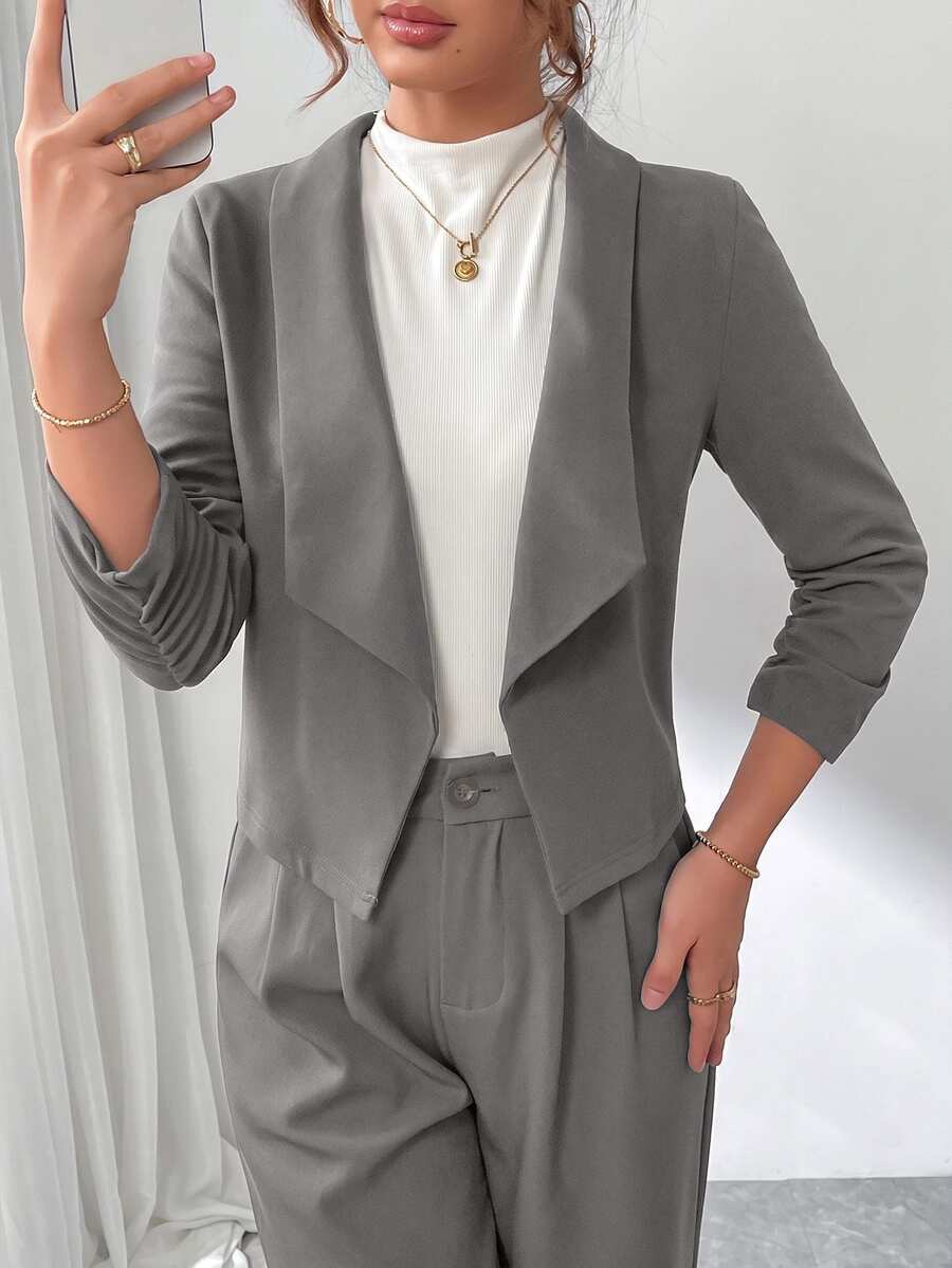 Diana Shawl Collar Ruched Crop Blazer - Baby Pink