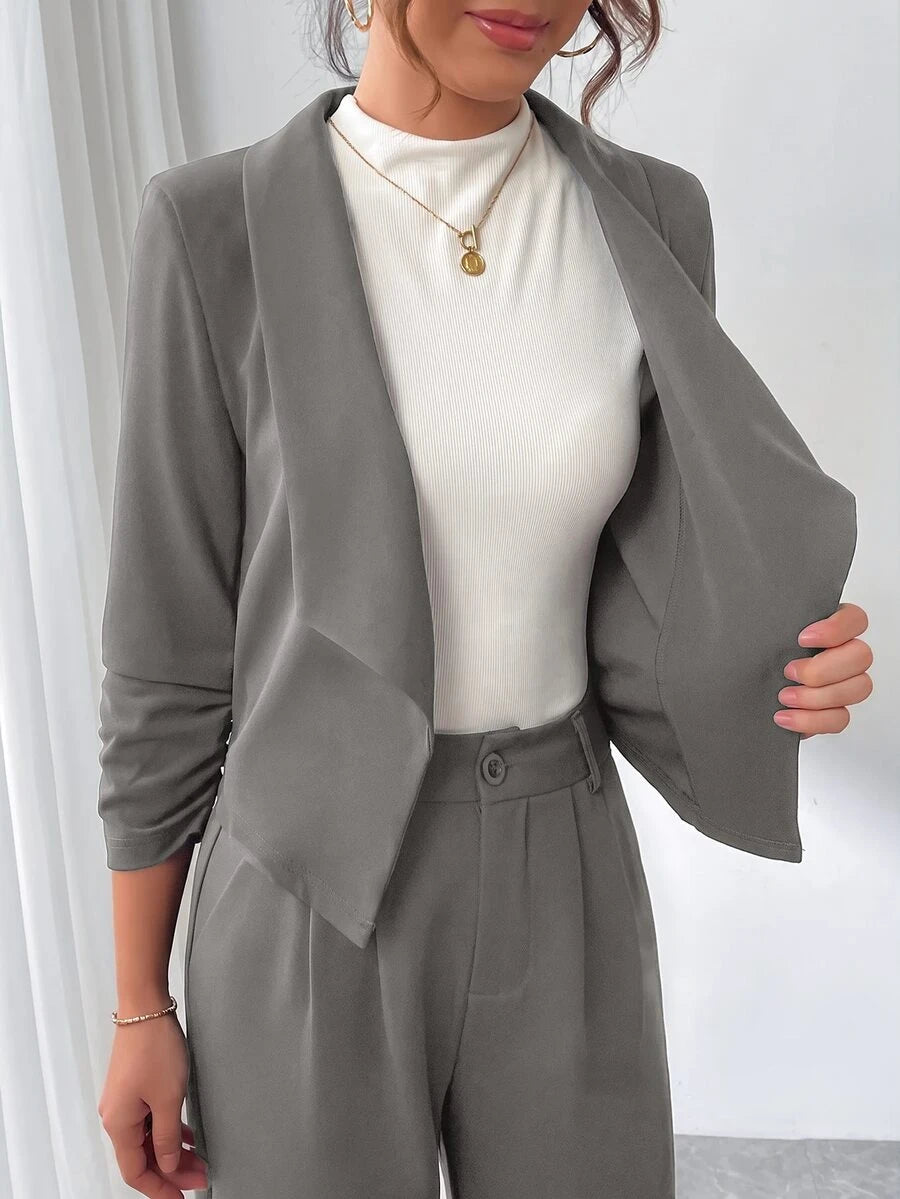Diana Shawl Collar Ruched Crop Blazer - Army Green
