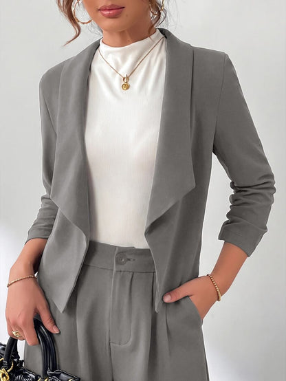 Diana Shawl Collar Ruched Crop Blazer - Grey
