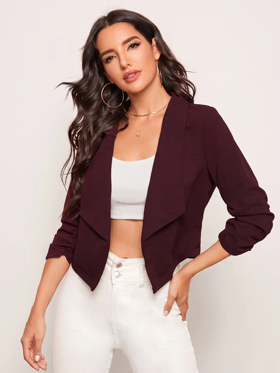 Diana Shawl Collar Ruched Crop Blazer - Grey