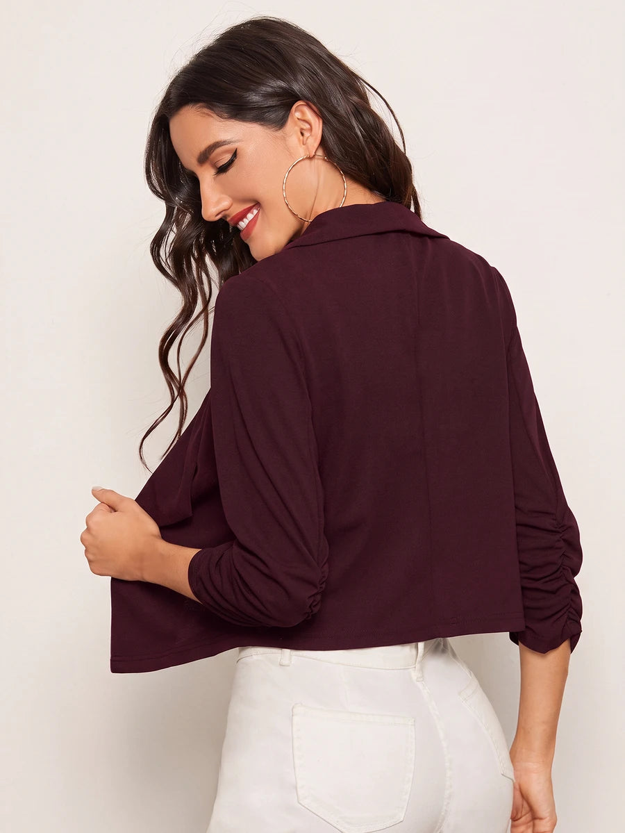 Diana Shawl Collar Ruched Crop Blazer - Black