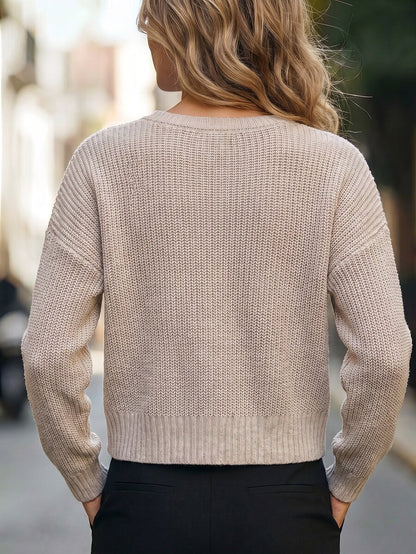 Audrey Striped Drop Shoulder Pullover Sweater - Beige